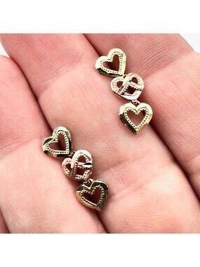 10K Yellow & Rose Gold Etched Heart Chandelier 3/4 Inch Earrings
